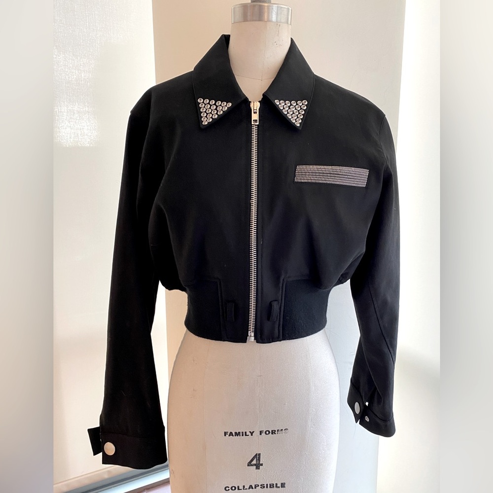 ALEXANDER WANG BLACK CROP BOMBER JACKET
